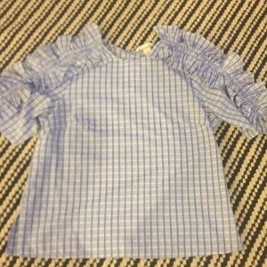 Blue & White striped shirt with ruffle sleeves!
